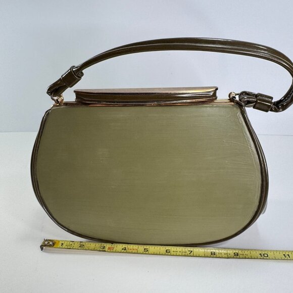 Vtg 1960's Two Tone Green Vinyl Single Top Handle Chunky Closure Purse - Picture 5 of 9